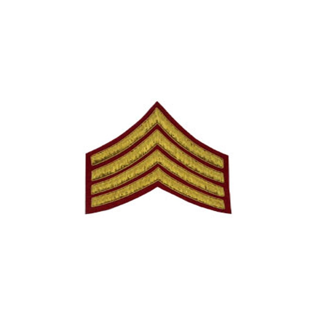 4 Stripe Chevrons Badge Gold Bullion On Red - Imperial Highland Supplies