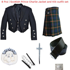 8 PCS Scottish Prince Charlie Jacket, Vest & Kilt Outfit Set - Imperial Highland Supplies