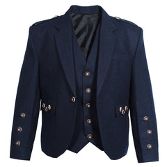 Argyll Jacket Blue Tweed Wool Fabric With 5 Button Vest Prince Charlie Style Cuffs - Imperial Highland Supplies