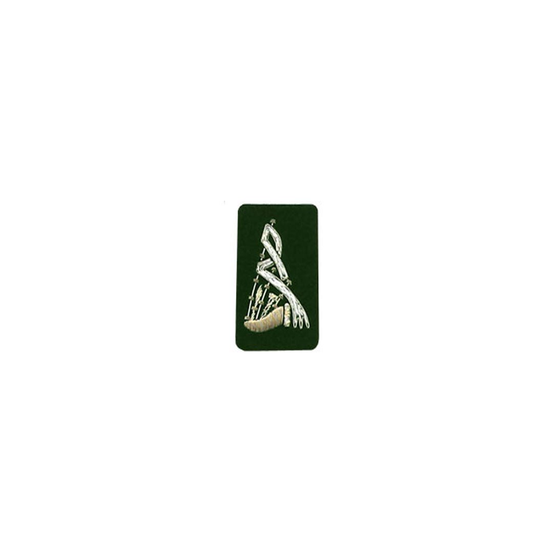 Bagpipe Badge Silver Bullion On Green - Imperial Highland Supplies