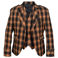 Black And Orange Pure Wool Argyll Jacket With Waistcoat/Vest - Imperial Highland Supplies