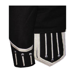 Black Blazer Wool Pipe Band Doublet With Silver Braid And White Piping 1 - Imperial Highland Supplies