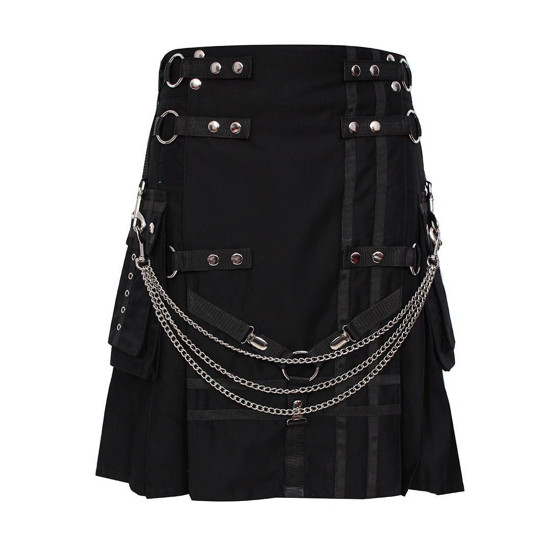 Black Deluxe Utility Fashion Kilt With Chain - Imperial Highland Supplies