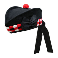 Black Glengarry Hat White Red Black Dicing - Imperial Highland Supplies