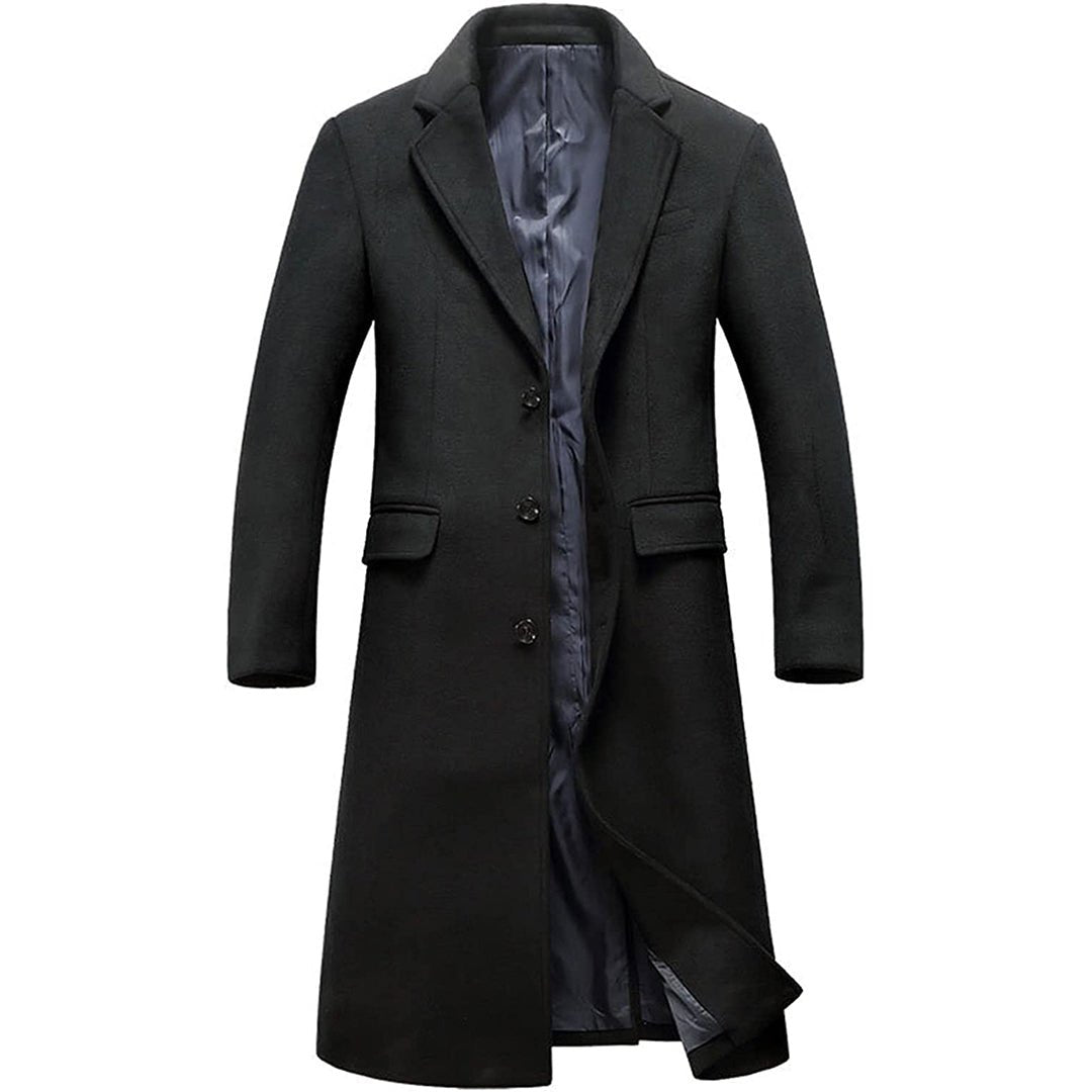 Black Long Trench Coat Men Winter Men Long Coat Slim Fit Single Breasted Male Thick Windbreaker Overcoat - Imperial Highland Supplies