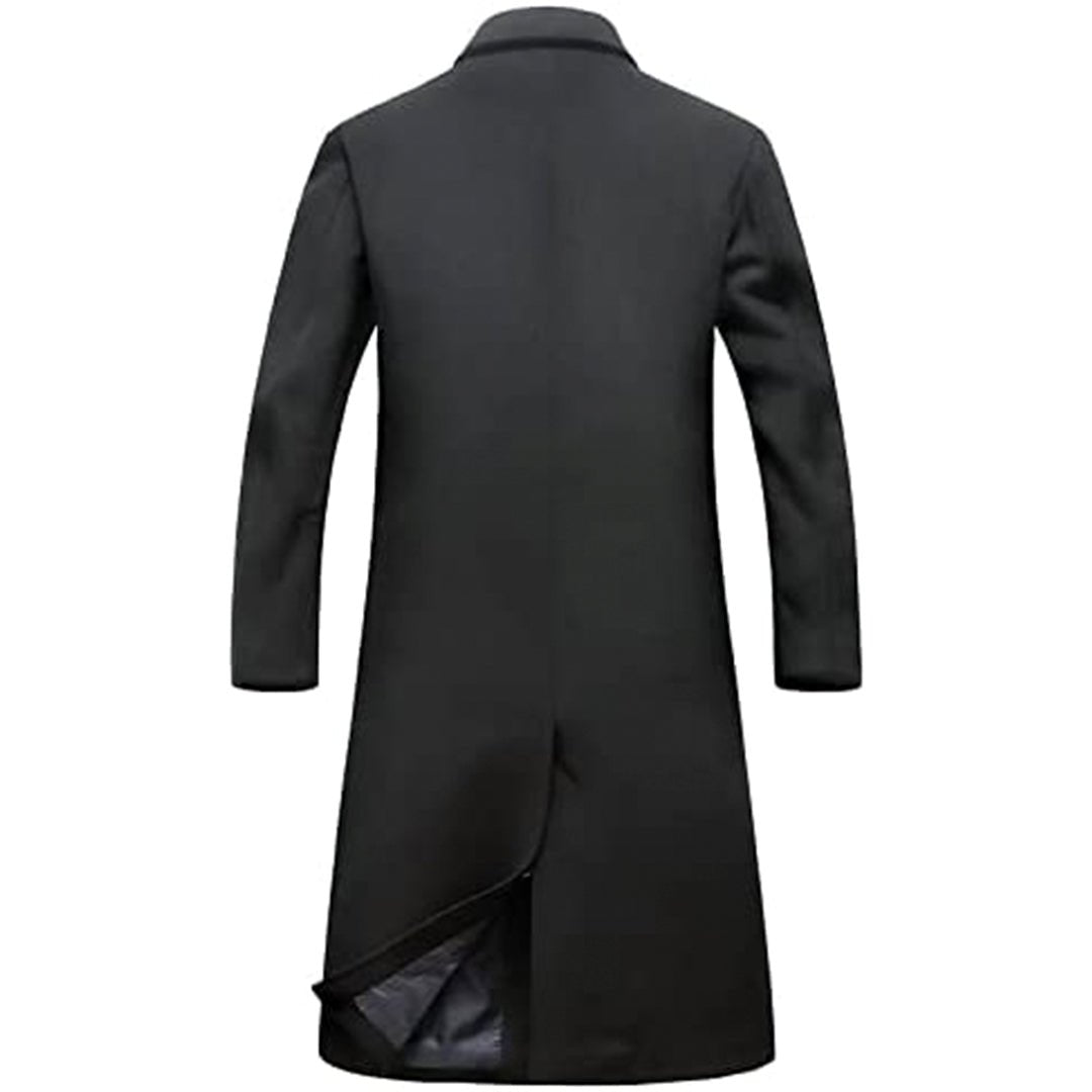 Black Long Trench Coat Men Winter Men Long Coat Slim Fit Single Breast