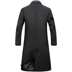 Black Long Trench Coat Men Winter Men Long Coat Slim Fit Single Breasted Male Thick Windbreaker Overcoat - Imperial Highland Supplies
