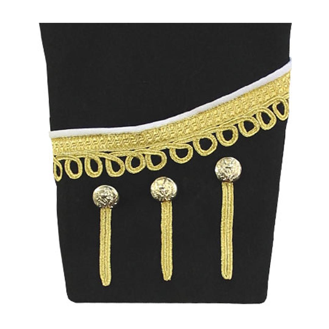 Black Pipe Band Doublet With Gold Braid White Piping Zip Closure Front 6 - Imperial Highland Supplies