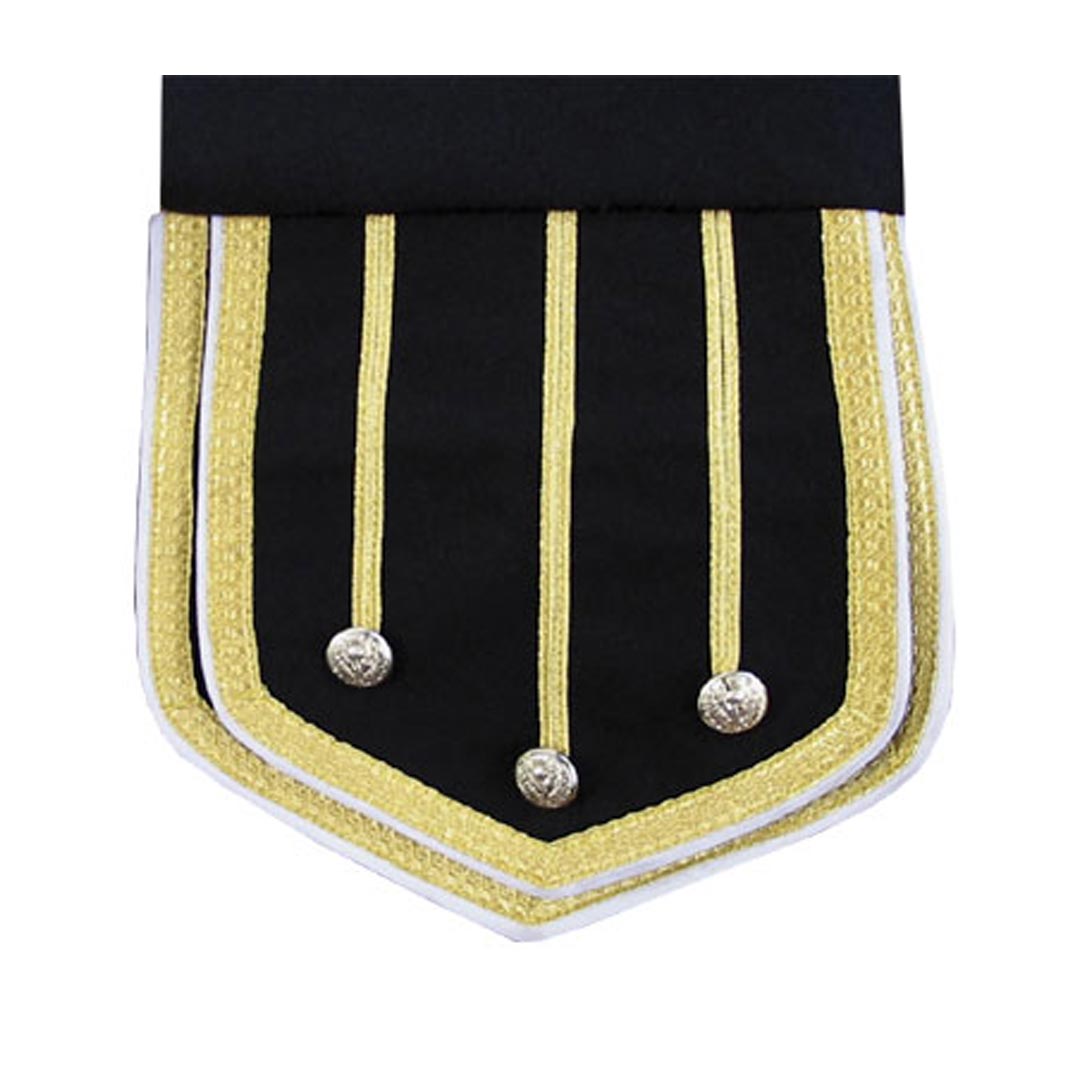 Black Pipe Band Doublet With Gold Braid White Piping Zip Closure Front 6 - Imperial Highland Supplies