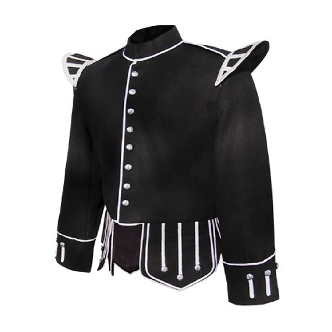 Black Pipe Band Doublet With White Trim - Imperial Highland Supplies