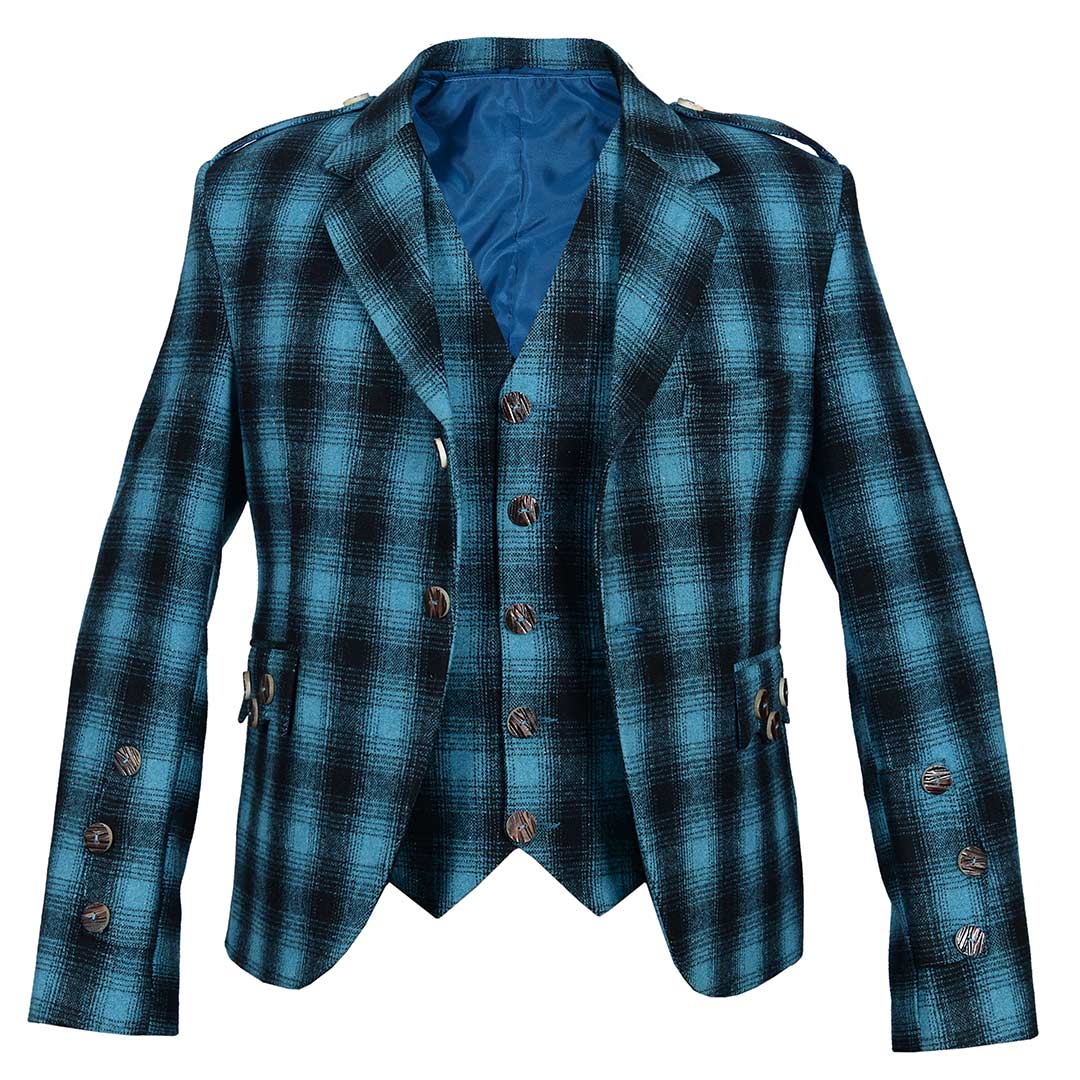 Blue And Black Pure Wool Argyll Jacket With Waistcoat/Vest - Imperial Highland Supplies