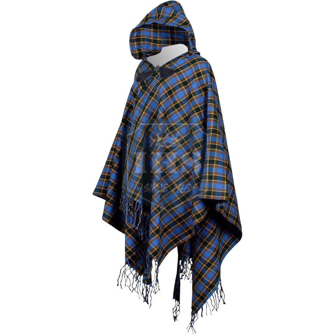 Cashmere Tartan Plaid Cape Shawl Hooded Front Open Poncho Gently Warm - Imperial Highland Supplies