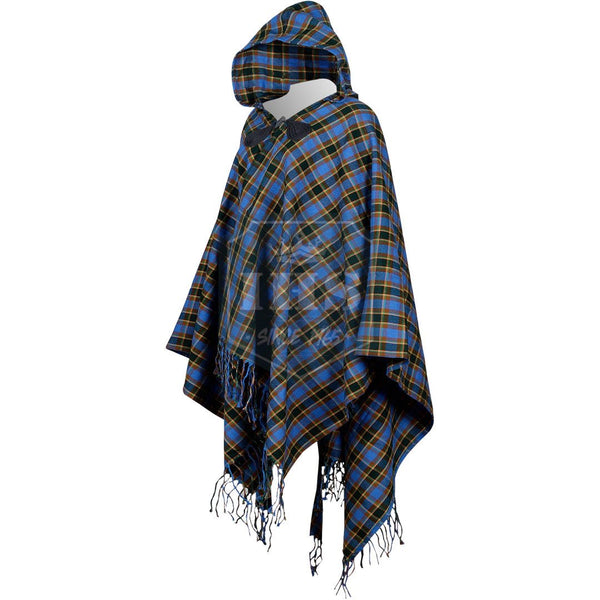 Cashmere Tartan Plaid Cape Shawl Hooded Front Open Poncho