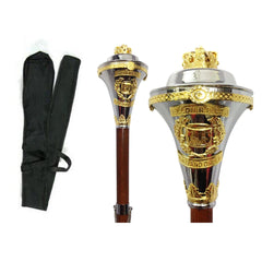 Custom Made Drum Major Mace Stave With Scrolls & Crown Top - Imperial Highland Supplies