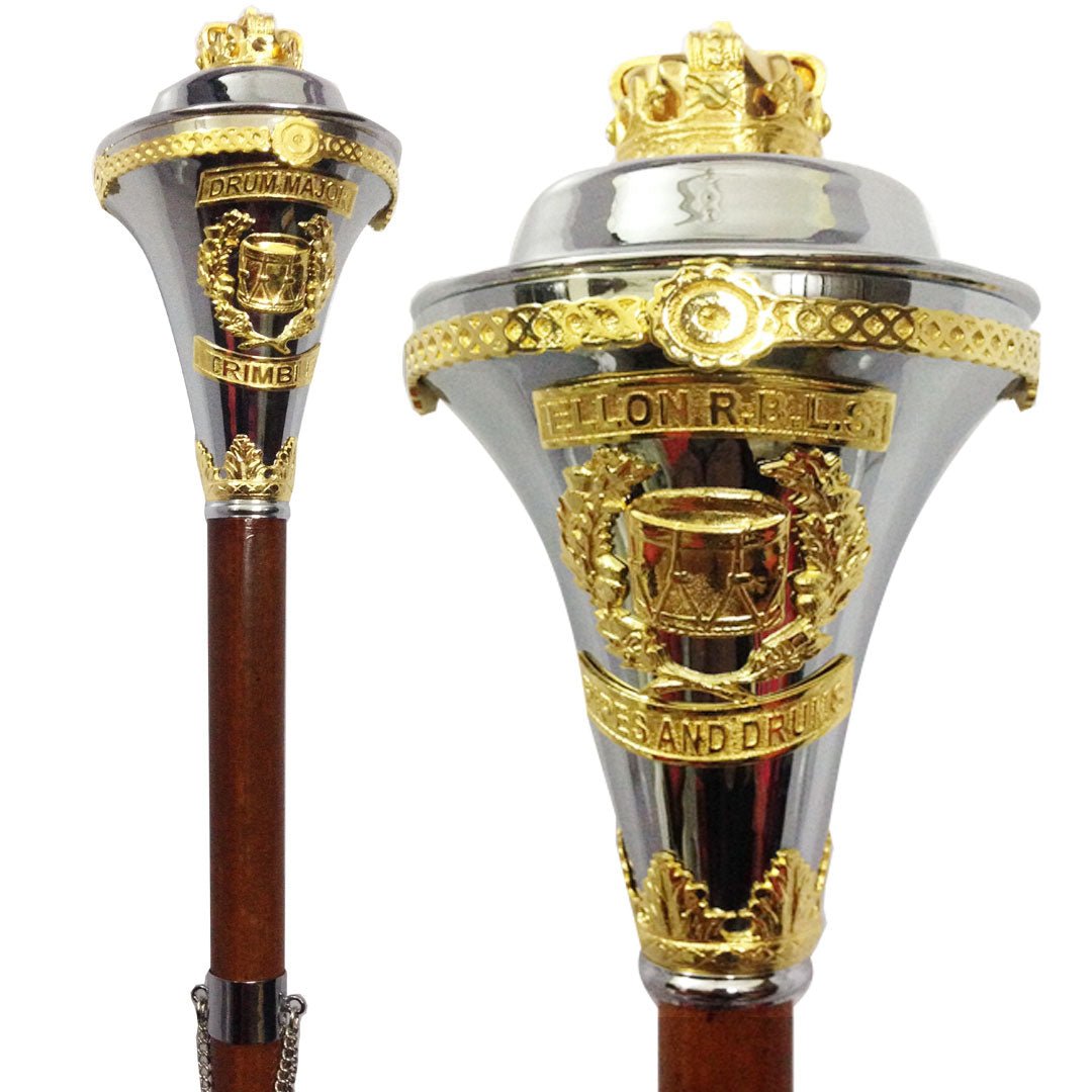 Custom Made Drum Major Mace Stave With Scrolls & Crown Top - Imperial Highland Supplies