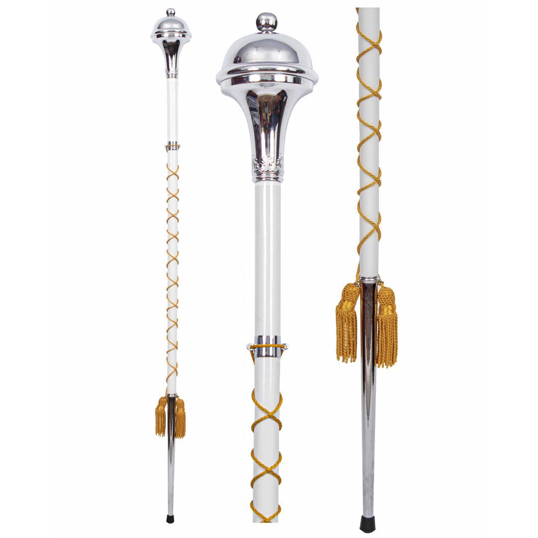 Drum Major Mace Stave Beech Wood White Shaft Ball Top Gold Silk Cord - Imperial Highland Supplies