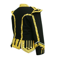 Gold Bullion Fully Hand Embroidered Black Blazer Royal Doublet - Imperial Highland Supplies