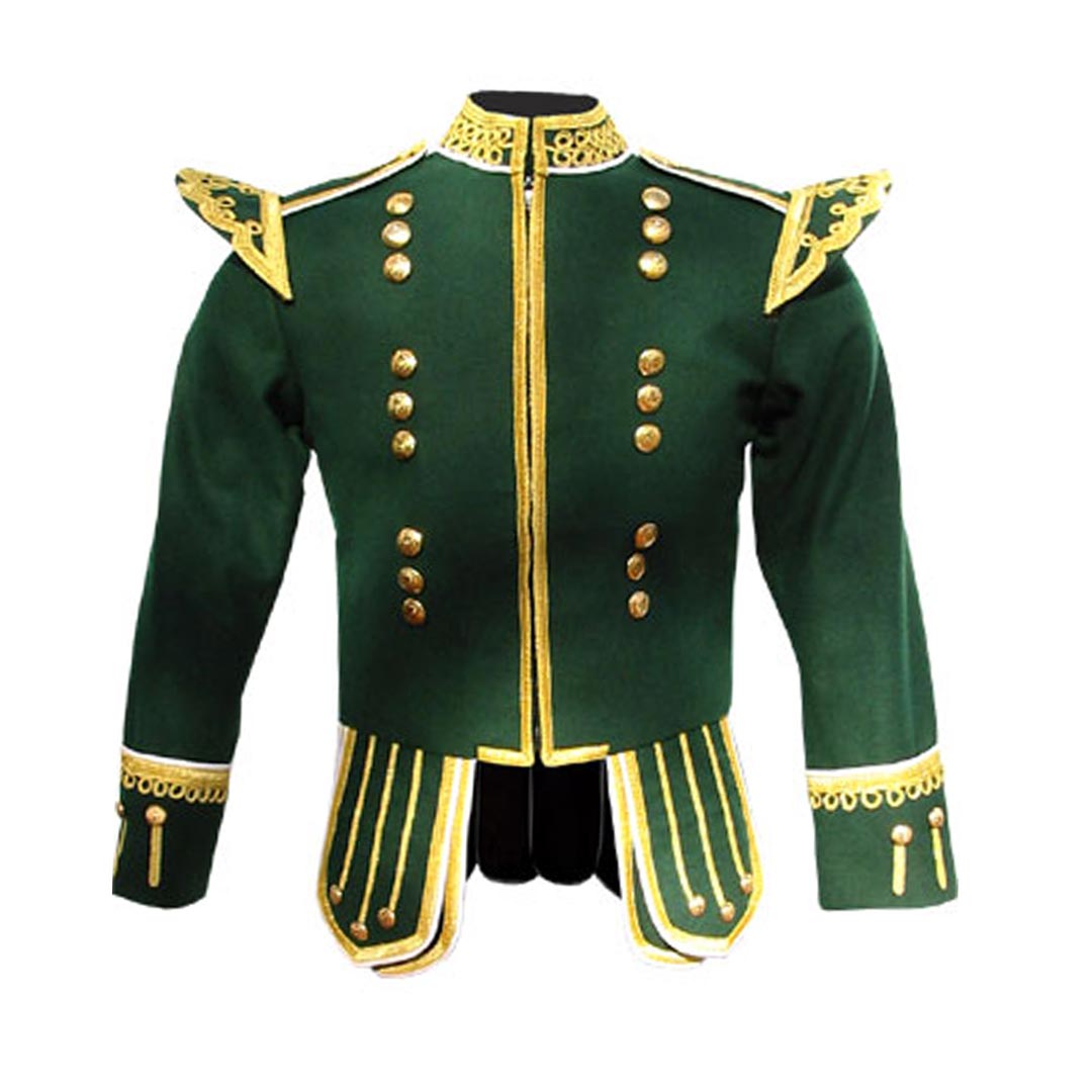 Green Pipe Band Doublet With Fancy Gold Braid And White Piping 11 - Imperial Highland Supplies
