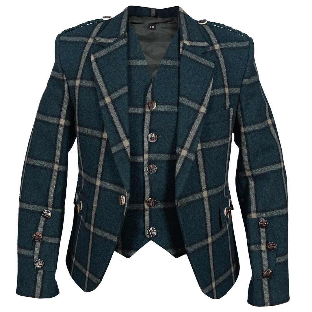 Green Pure Wool Argyll Jacket With Waistcoat/Vest - Imperial Highland Supplies