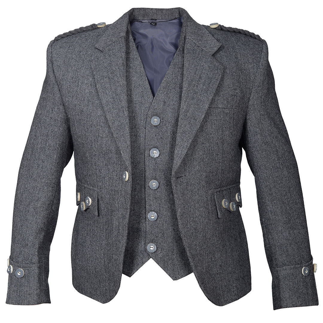 Grey Tweed Wool Argyll Jacket And 5 Buttons Vest - Imperial Highland Supplies