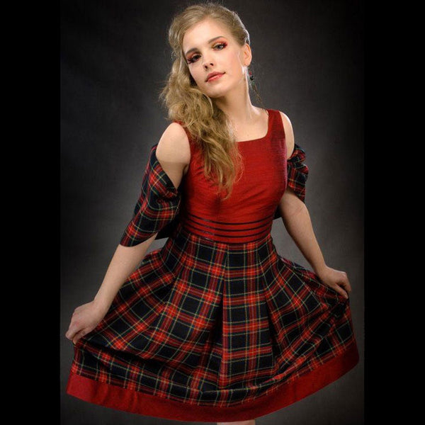 tartan silk dress Tartan Tie Waist Sleeveless Satin Gown in Multi