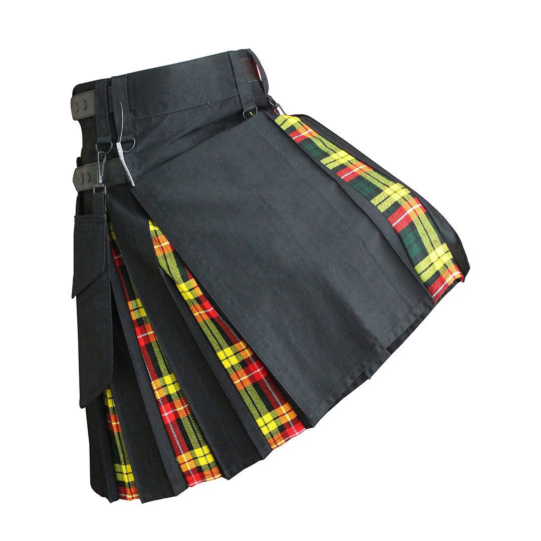 Hybrid Kilt Black With Tartan - Imperial Highland Supplies