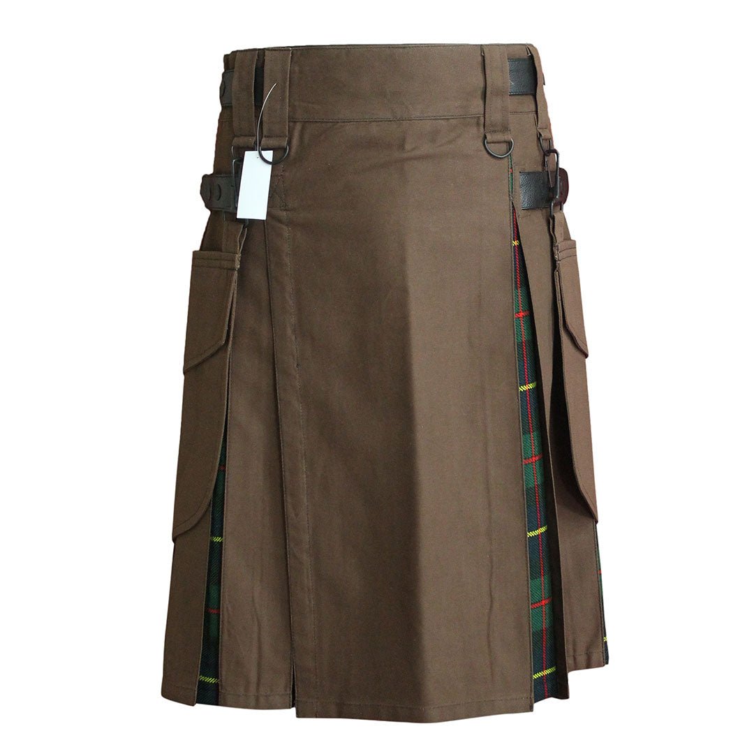 Hybrid Kilt Brown With Tartan - Imperial Highland Supplies