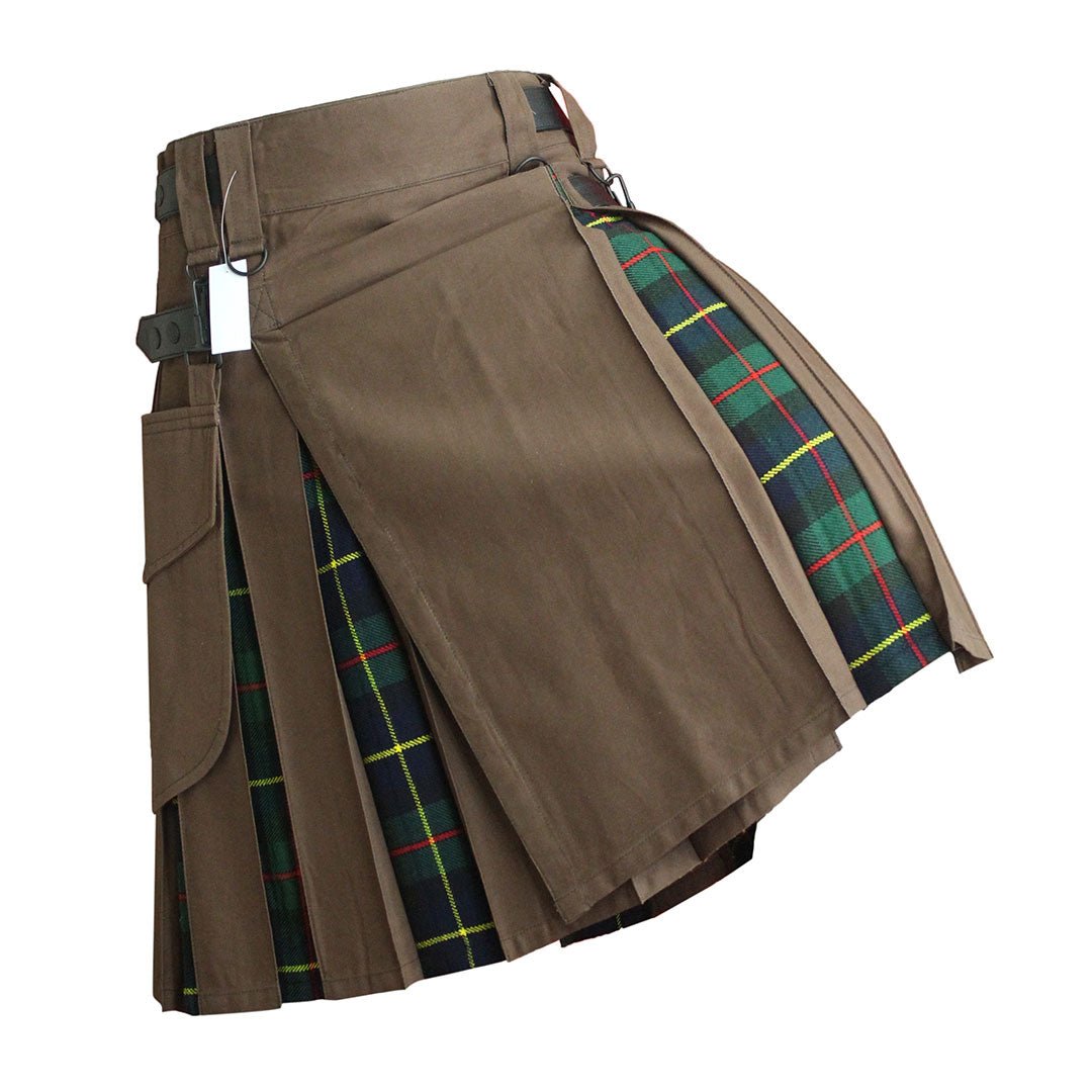 Hybrid Kilt Brown With Tartan - Imperial Highland Supplies