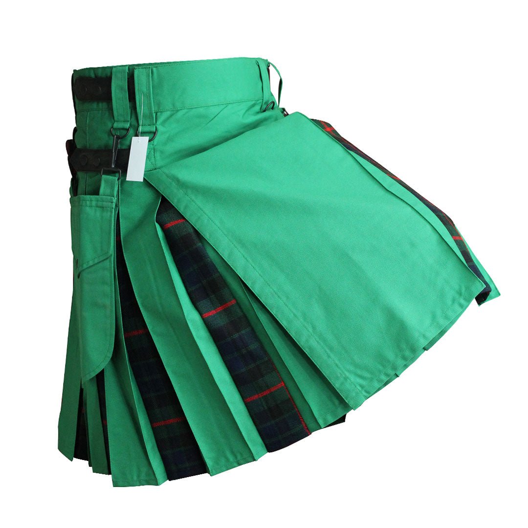 Hybrid Kilt Green With Tartan - Imperial Highland Supplies