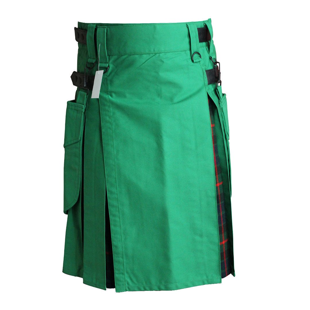 Hybrid Kilt Green With Tartan - Imperial Highland Supplies