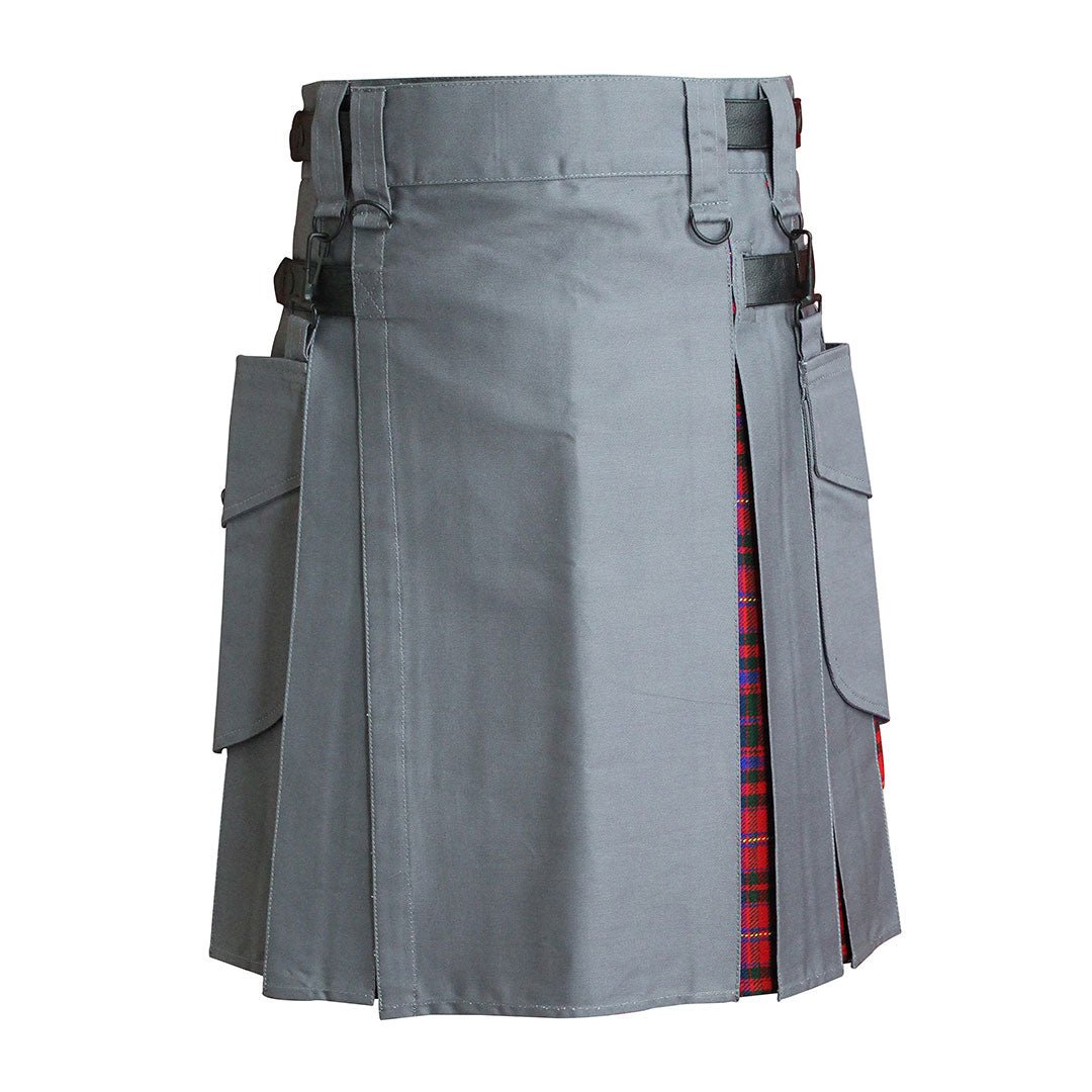 Hybrid Kilt Grey With Tartan - Imperial Highland Supplies