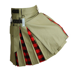 Hybrid Kilt Khaki With Tartan - Imperial Highland Supplies