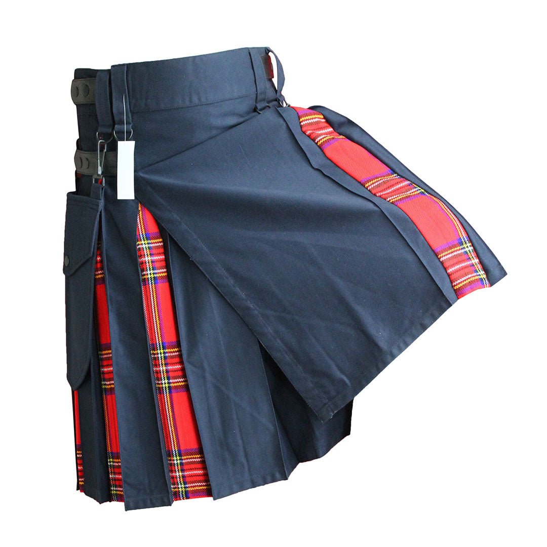 Hybrid Kilt Navy Blue With Tartan - Imperial Highland Supplies