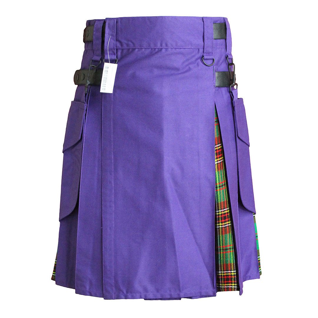 Hybrid Kilt Purple With Tartan - Imperial Highland Supplies