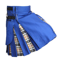 Hybrid Kilt Royal Blue With Tartan - Imperial Highland Supplies