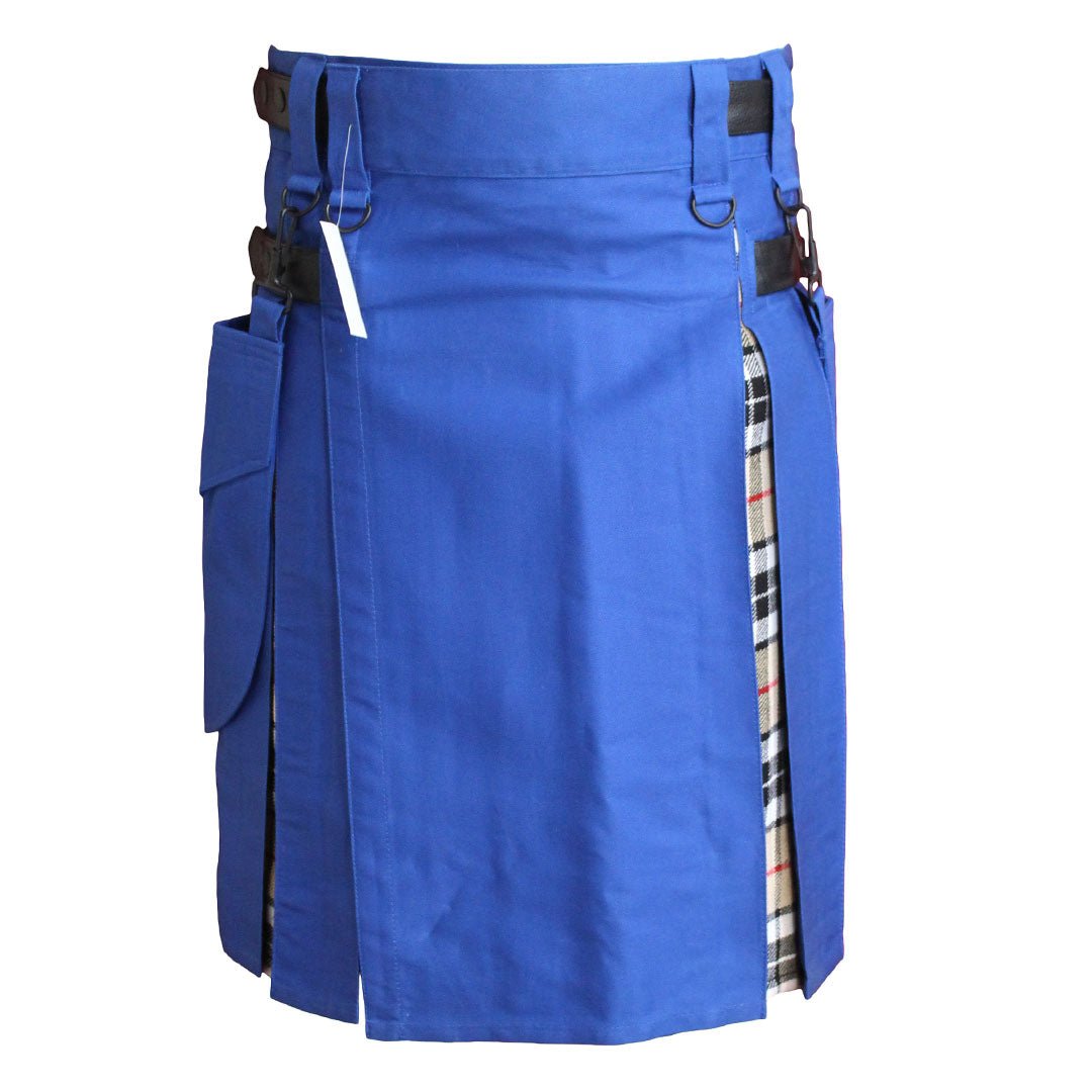 Hybrid Kilt Royal Blue With Tartan - Imperial Highland Supplies
