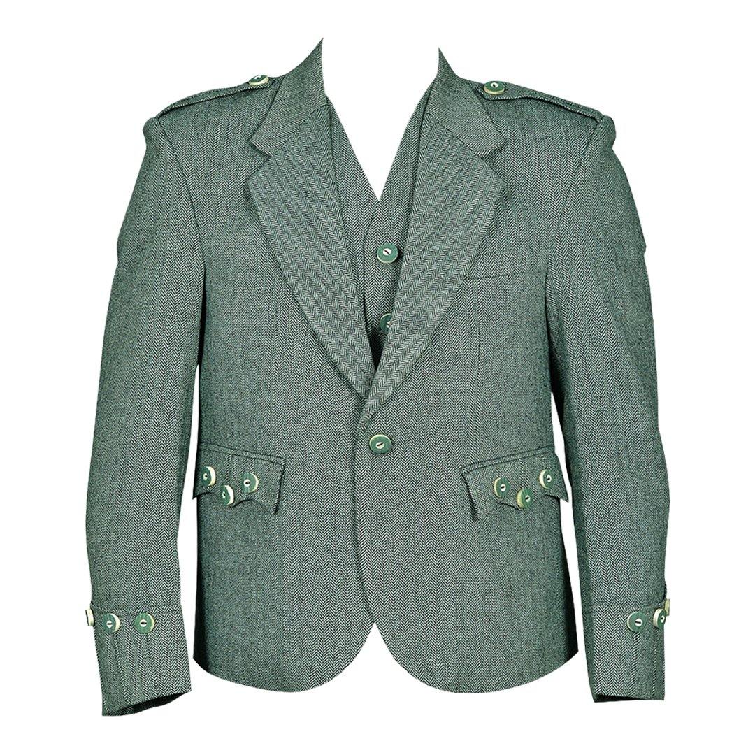 Lovat Green Tweed Argyle Kilt Jacket With 5 Button Vest - Imperial Highland Supplies