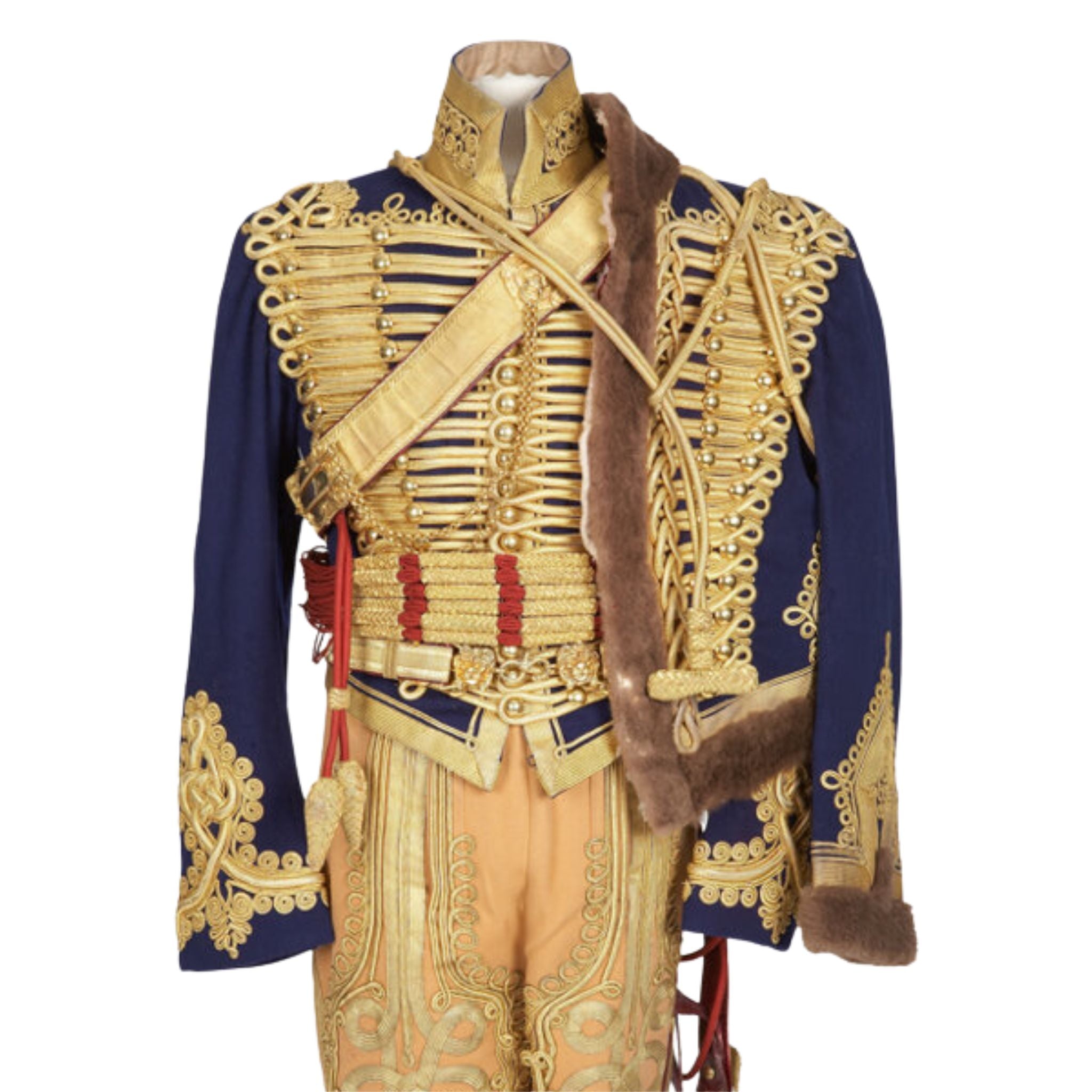 Magnificent British Hussar Officer's Uniform, Circa 1888. The blue wool dolman, the tight inner jacket, is covered in heavy - Imperial Highland Supplies