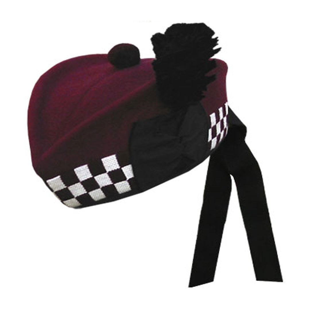 Maroon Glengarry Hat With White Maroon Dicing - Imperial Highland Supplies