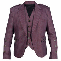 Maroon Pure Wool Tweed Argyll Jacket With Waistcoat/Vest - Imperial Highland Supplies