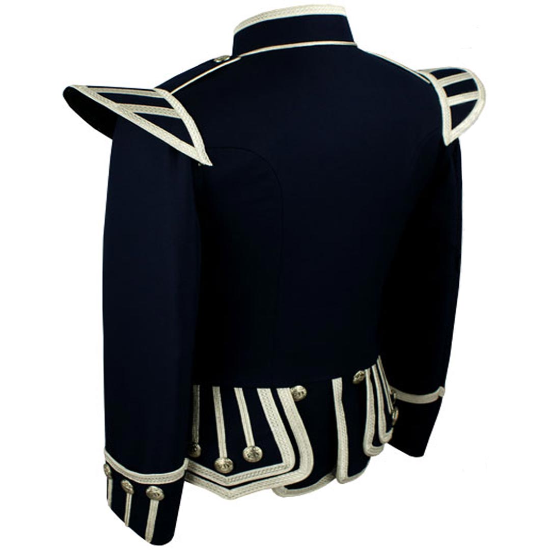 Navy Blue Gabardine Doublet Silver Braid Silver Trim 12 - Imperial Highland Supplies