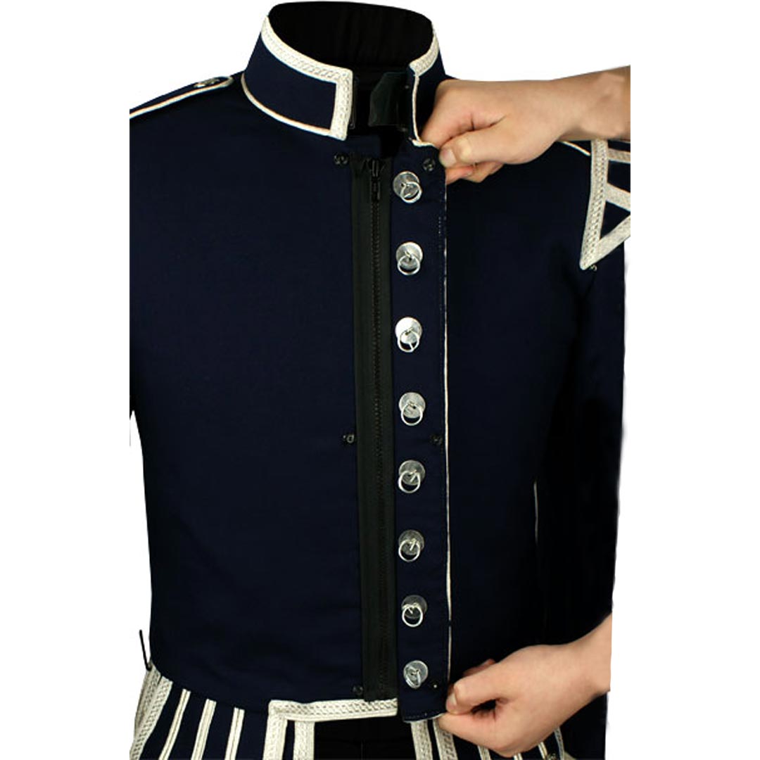 Navy Blue Gabardine Doublet Silver Braid Silver Trim 12 - Imperial Highland Supplies