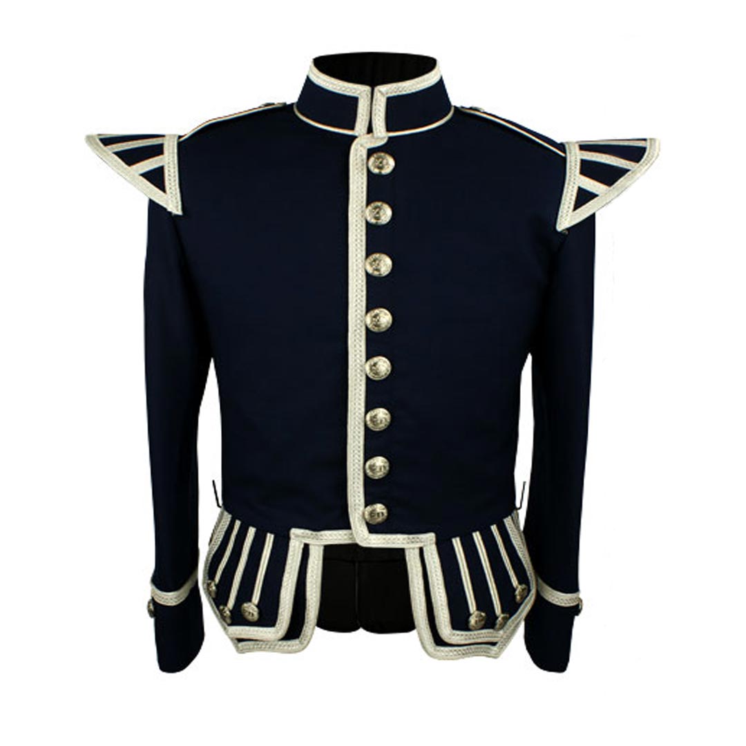 Navy Blue Gabardine Doublet Silver Braid Silver Trim 12 - Imperial Highland Supplies