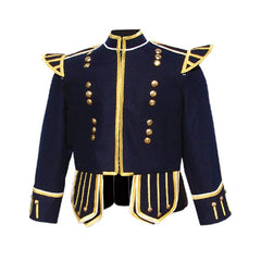 Navy Blue Pipe Band Doublet With Gold Braid White Piping Zip Closure Front 15 - Imperial Highland Supplies