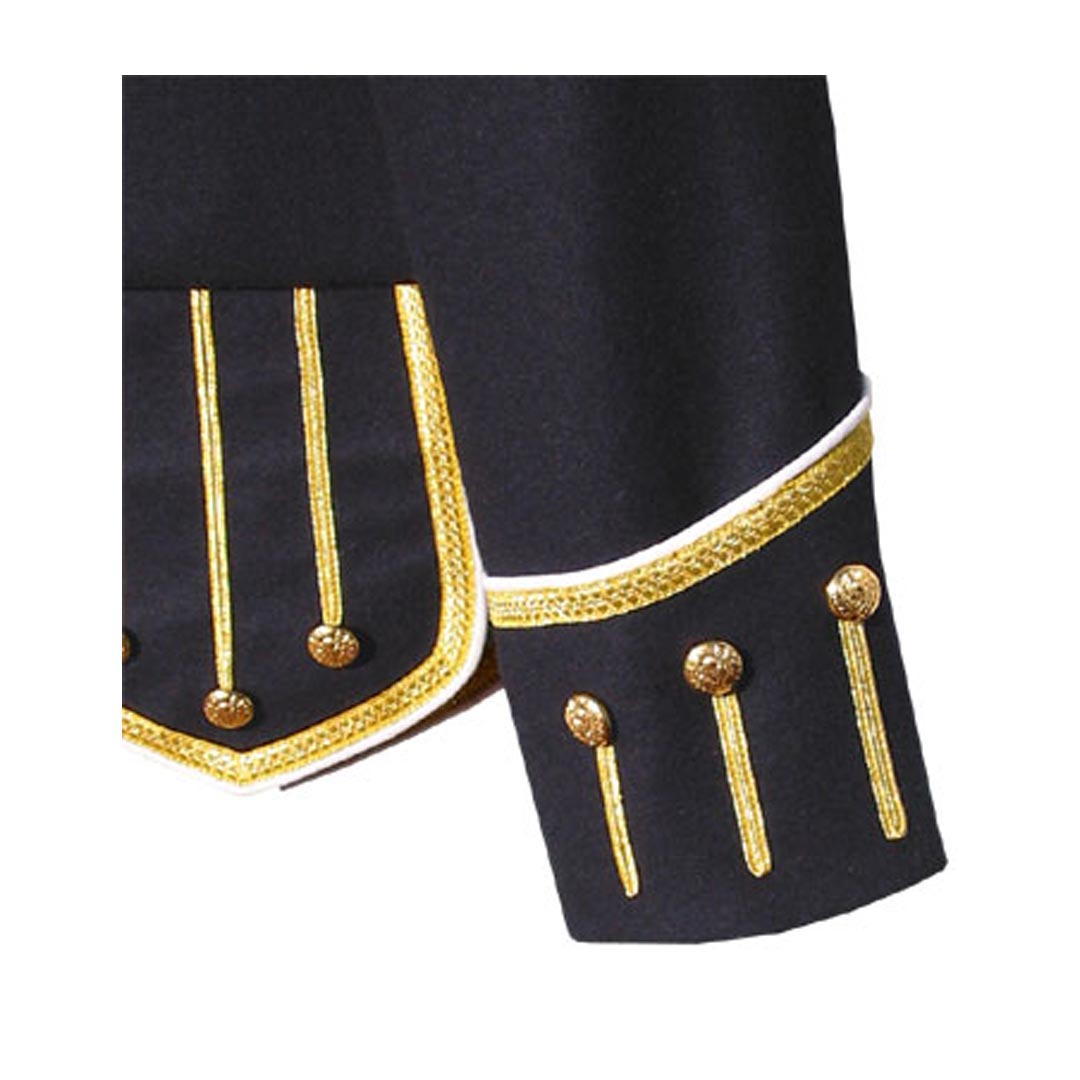 Navy Blue Pipe Band Doublet With Gold Braid White Piping Zip Closure Front 15 - Imperial Highland Supplies