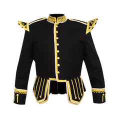 Pipe Band Doublet Black Wool With Gold Braid With White Piping - Imperial Highland Supplies