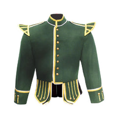 Pipe Band Doublet Green White Gold Braid And White Piping - Imperial Highland Supplies