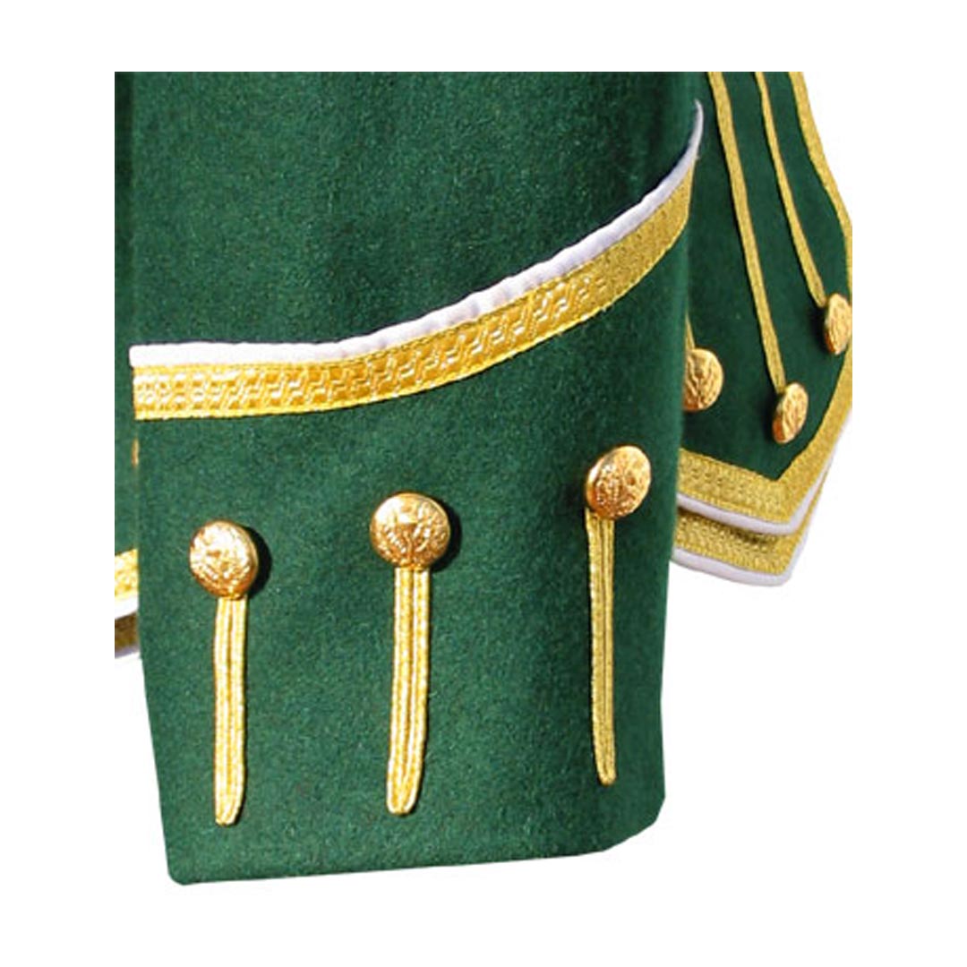 Pipe Band Doublet Green White Gold Braid And White Piping - Imperial Highland Supplies