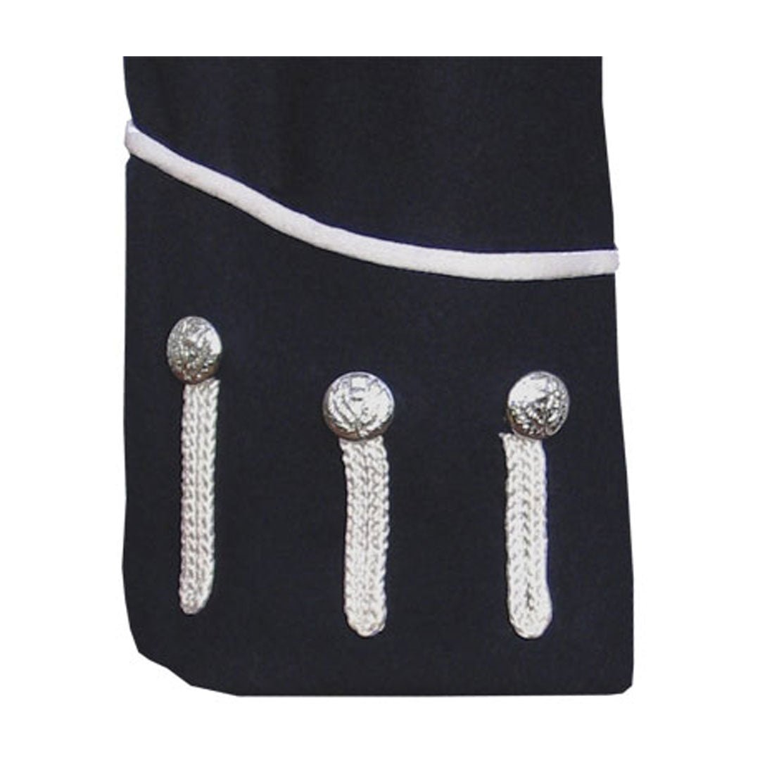 Pipe Band Doublet Navy Blue With Silver Braid And White Piping - Imperial Highland Supplies