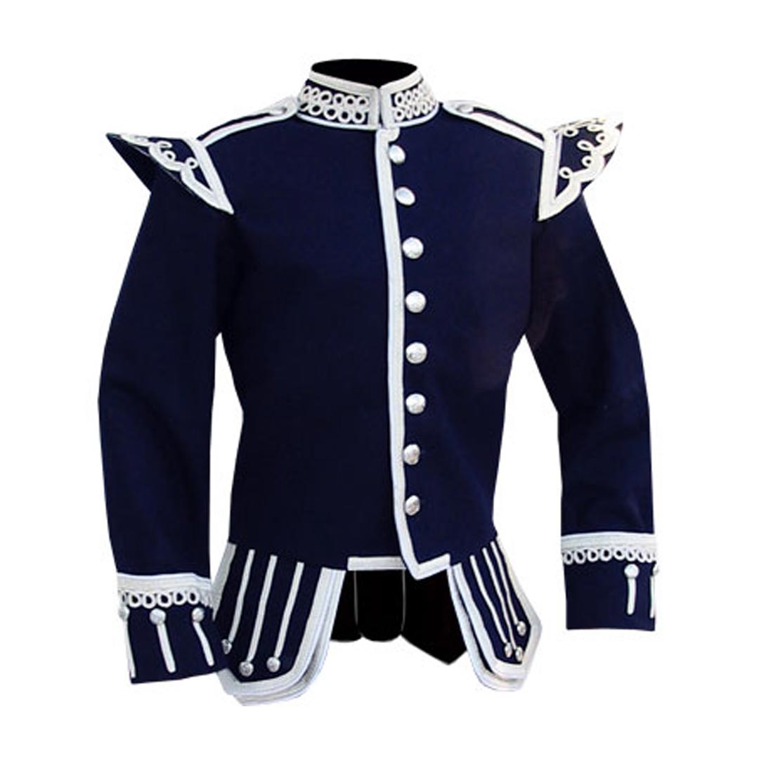 Pipe Band Doublet Navy With Silver Braid And Silver Trim - Imperial Highland Supplies